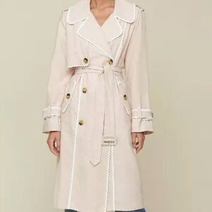 Avec Les Filles Tan Trench Coat with White Trim